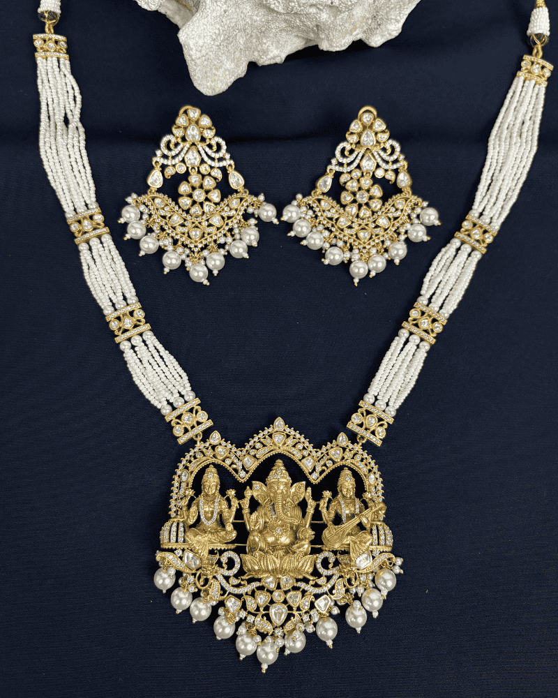 Divya Ganesh Darbar Moissanite Rani Haar | Screw Back | 18K Gold Plating