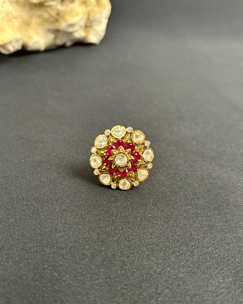 Ruby Polki Finger Ring | Adjustable