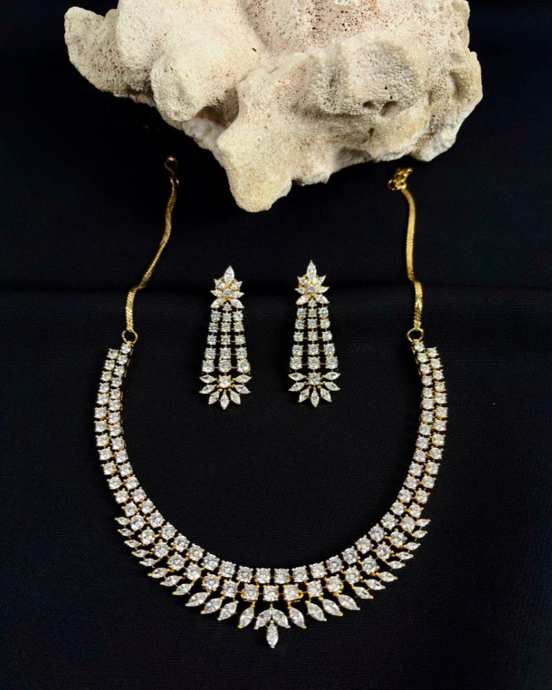 Double Line Solitaire With Marquise Drops Necklace