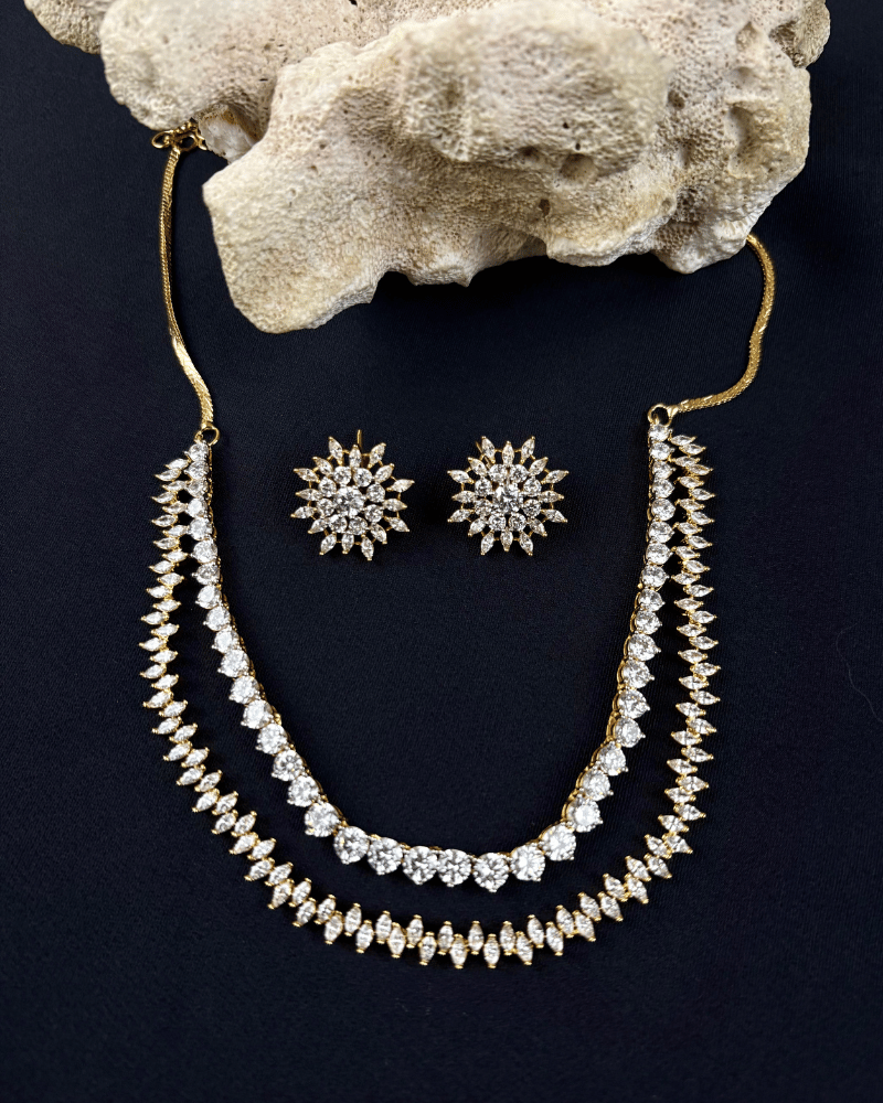 Duet Diamond Necklace With Solitaire and Marquise Stones