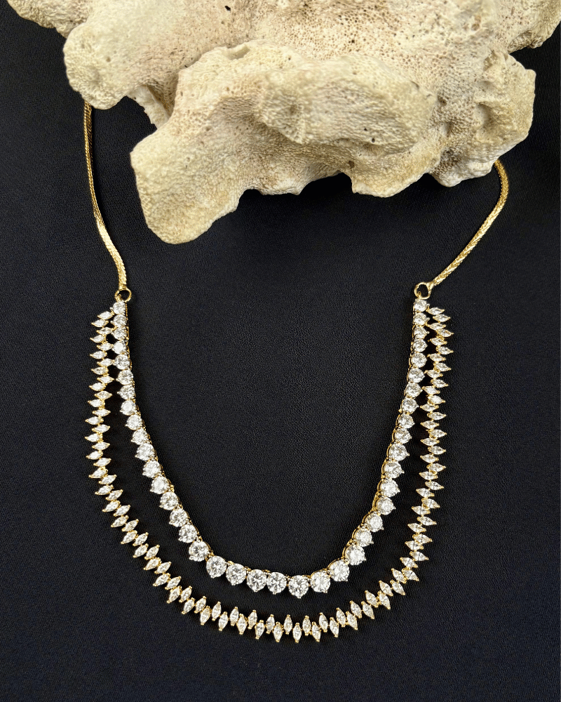 Duet Diamond Necklace With Solitaire and Marquise Stones