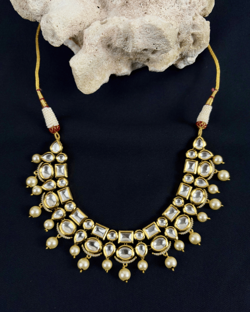 Double Line Kundan Haar With Moti Drops