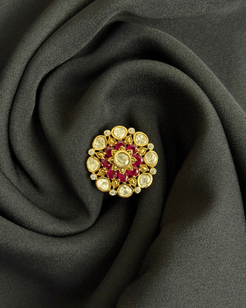 Ruby Polki Finger Ring | Adjustable