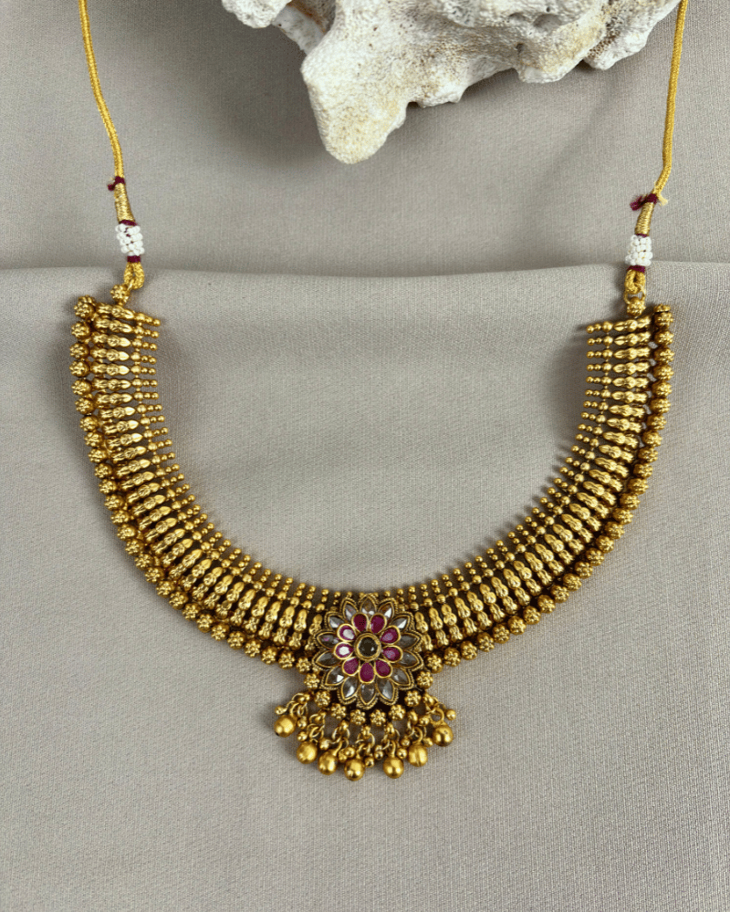 Rajshree Golden Haar In Ruby Broach