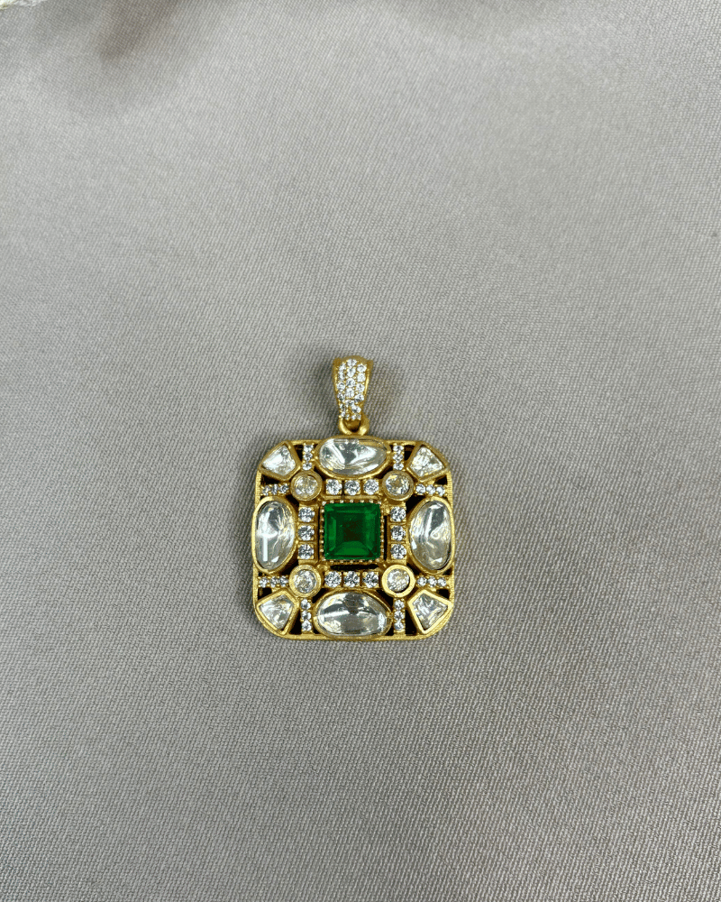 Moissanite Emerald Pendant | Screw Back | 18K Gold Plating
