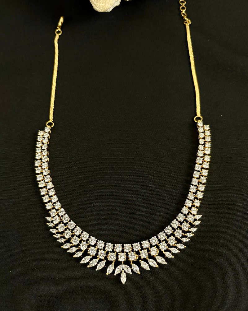 Double Line Solitaire With Marquise Drops Necklace