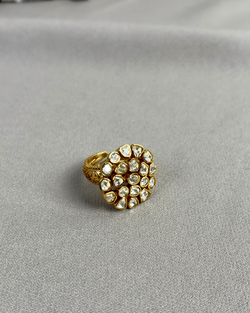 Moissanite Polki Ring | Adjustable Size | 18K Gold Plating