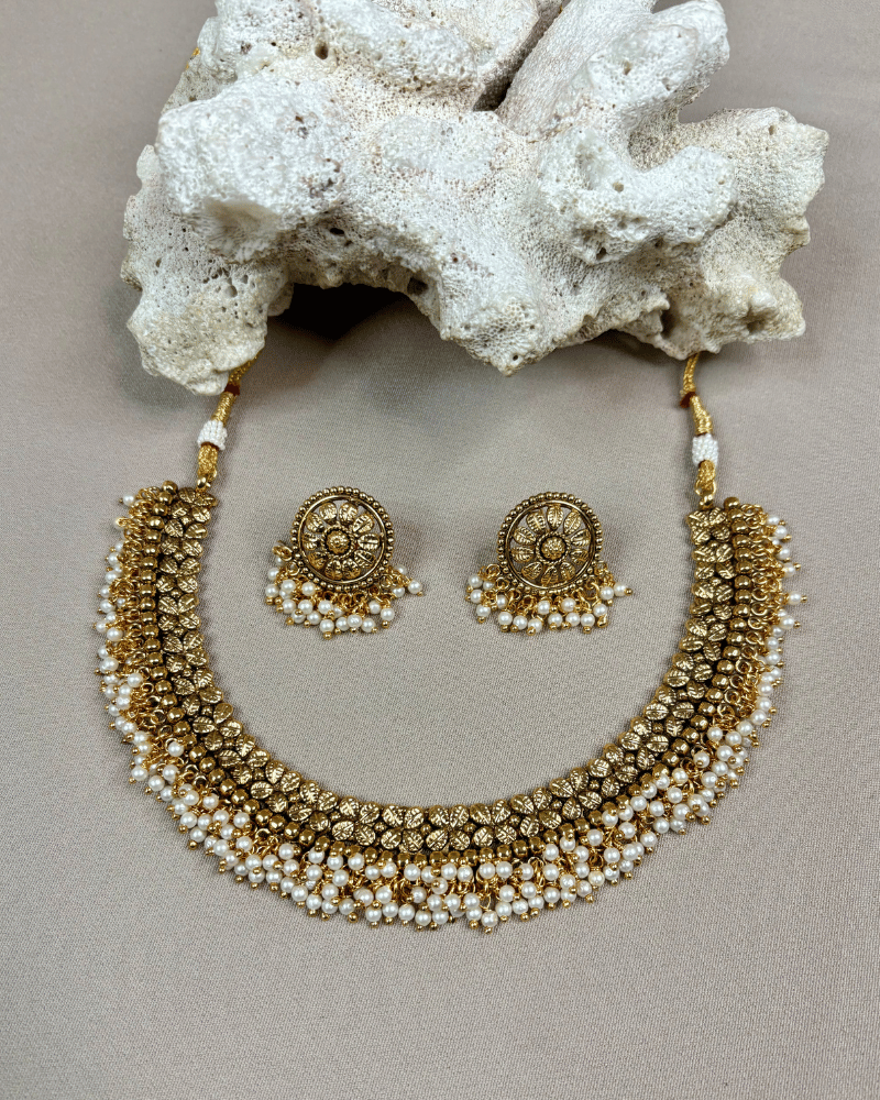 Golden Necklace with Moti Drops