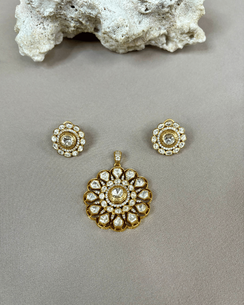 Sunehri Moissanite Pendant Set | 18K Gold Plating