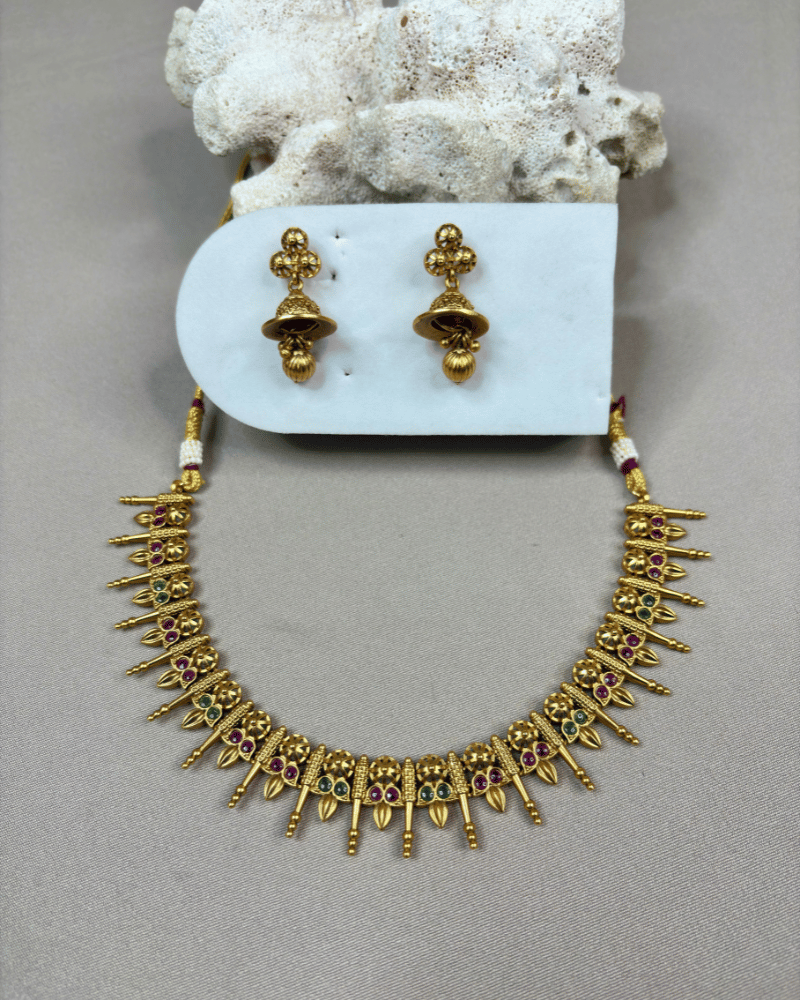 Ruby & Emerald Stone Spike Necklace