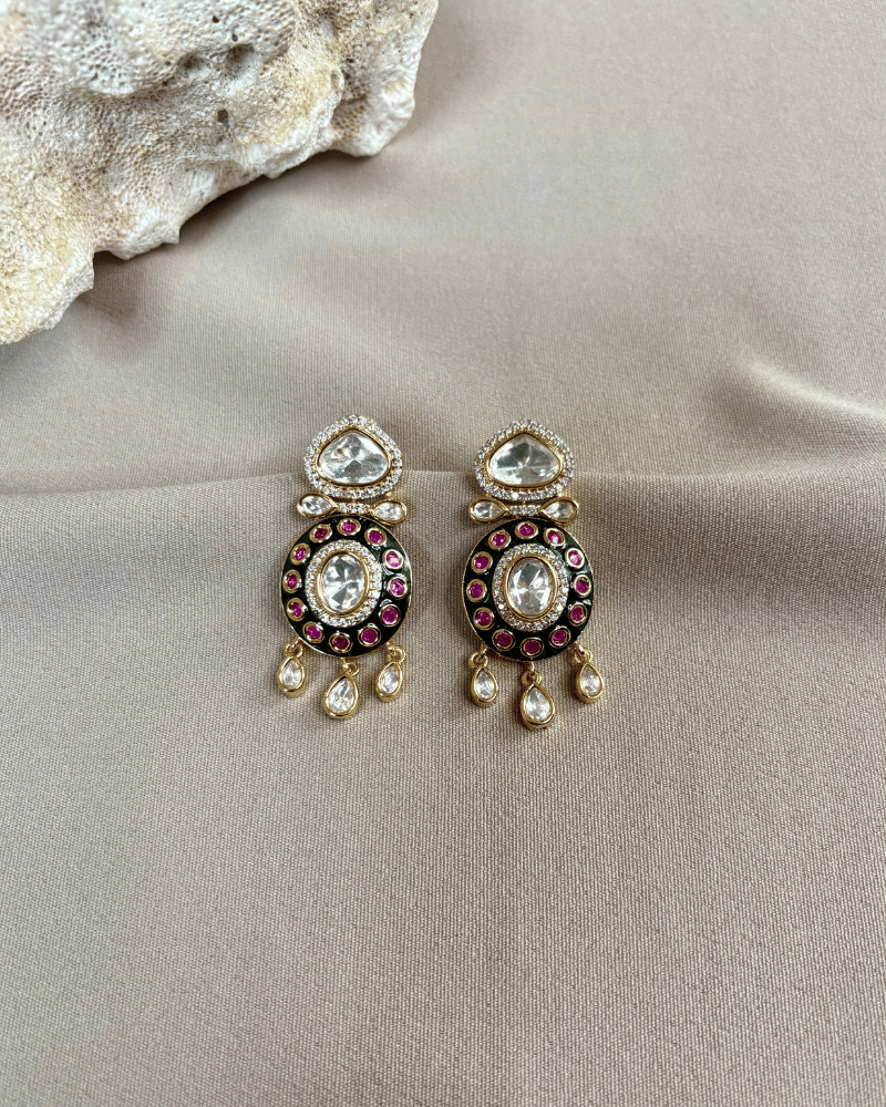 Ruhaniya Pink Polki Danglers | 18K Gold Plating