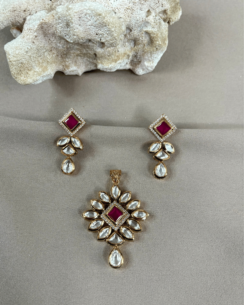 Ruby Kundan Pendant | 18K Gold Plating
