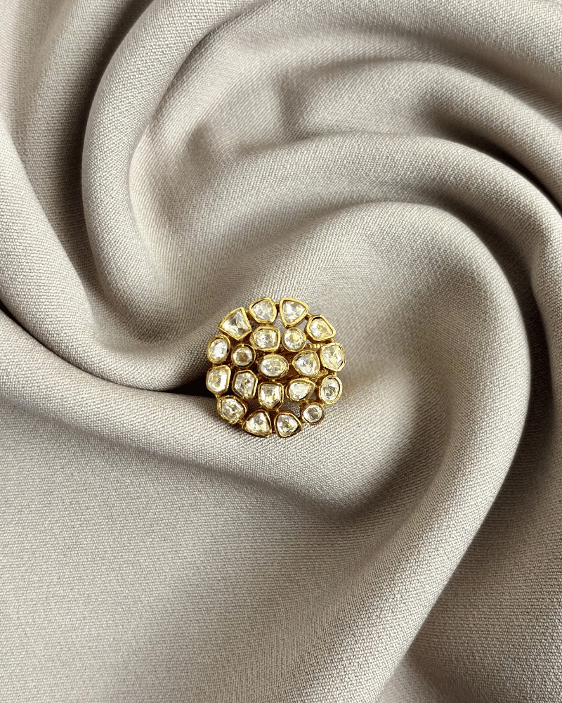 Moissanite Polki Ring | Adjustable Size | 18K Gold Plating