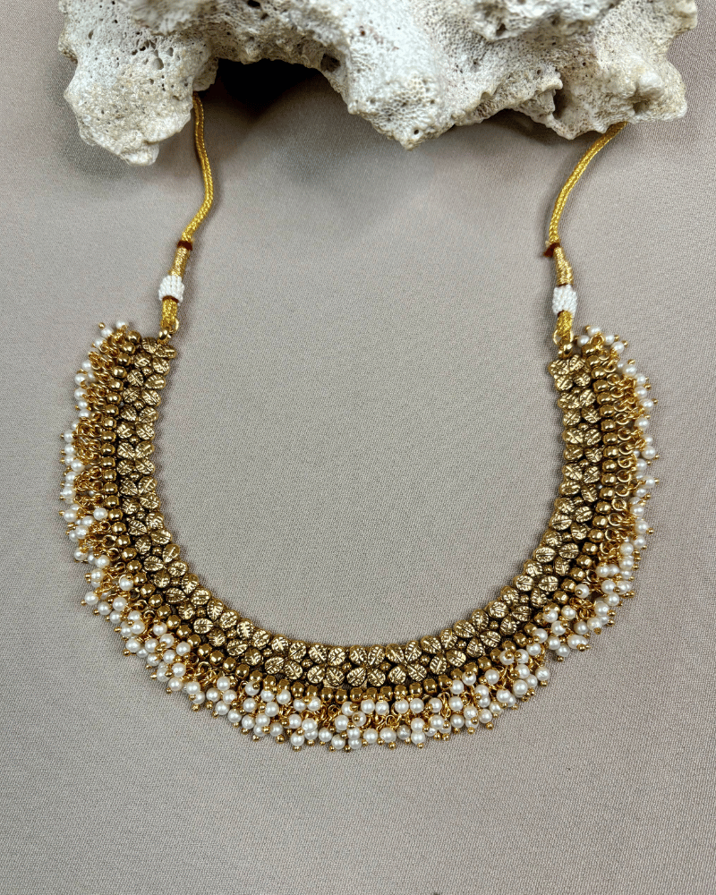 Golden Necklace with Moti Drops