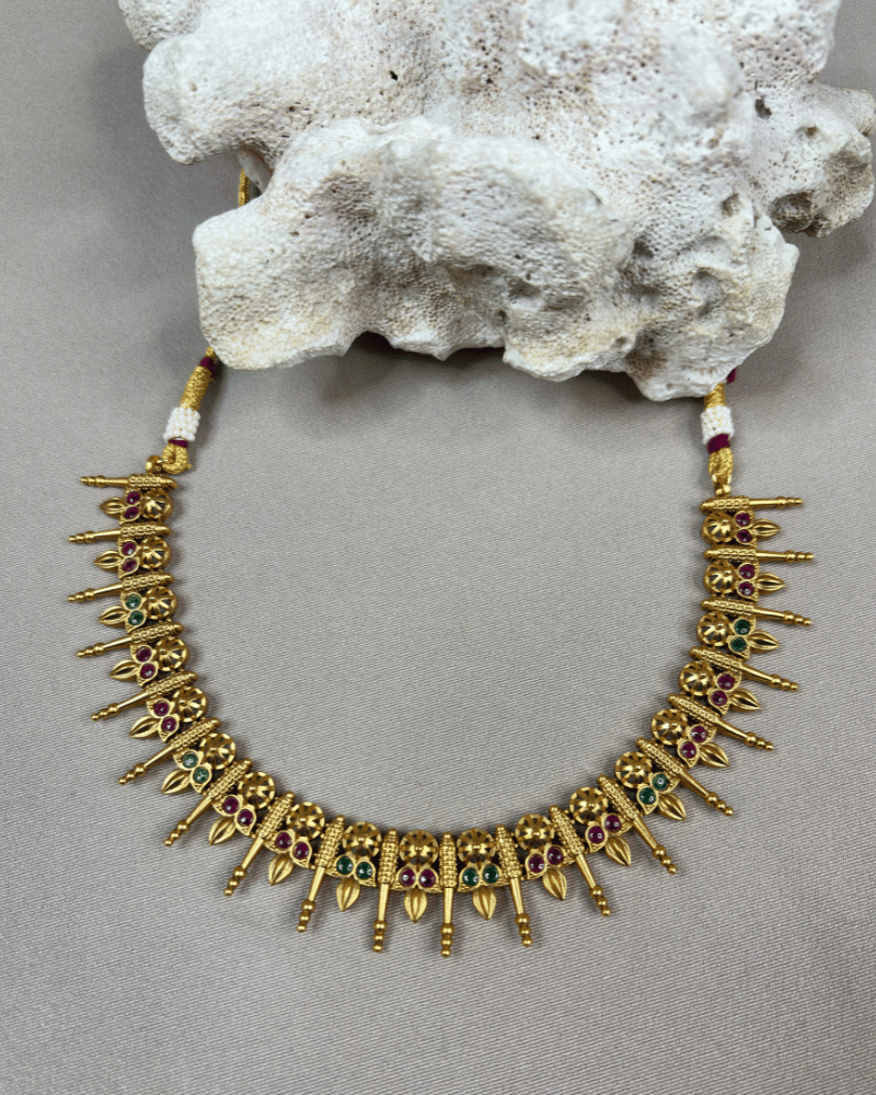 Ruby & Emerald Stone Spike Necklace
