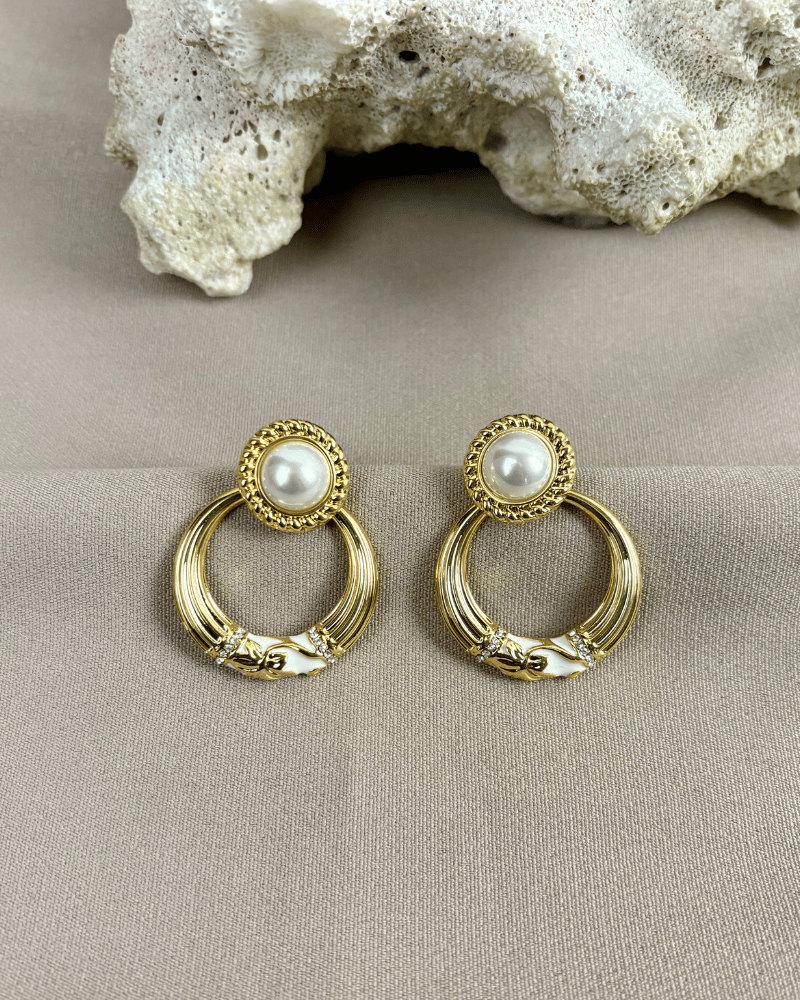 Golden Pearl Loop Earrings