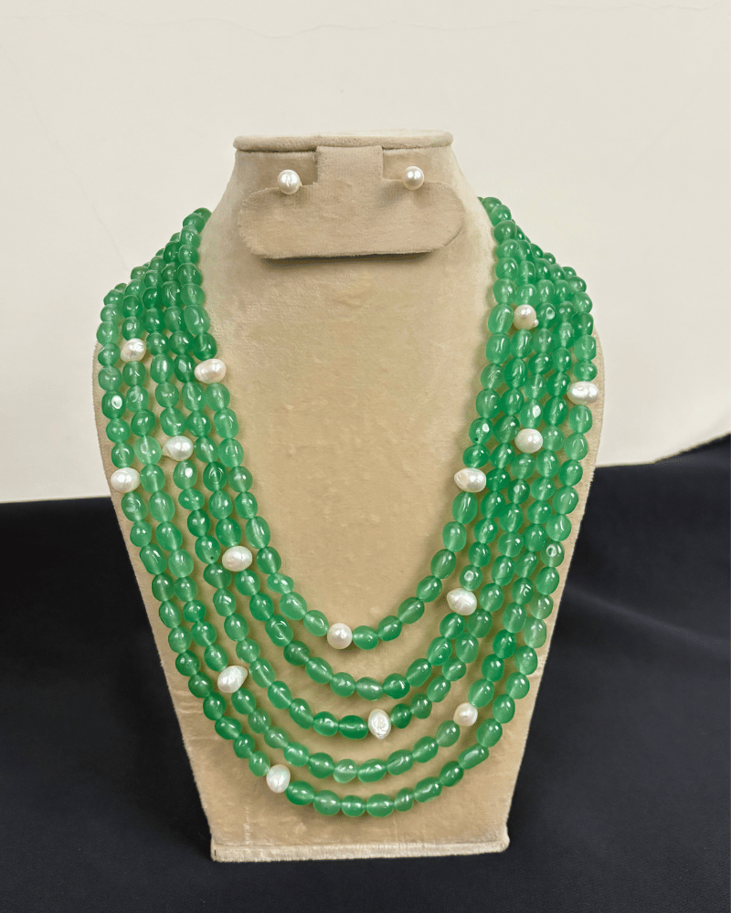 5 Lehri Strawberry Stones Mala With Pearls