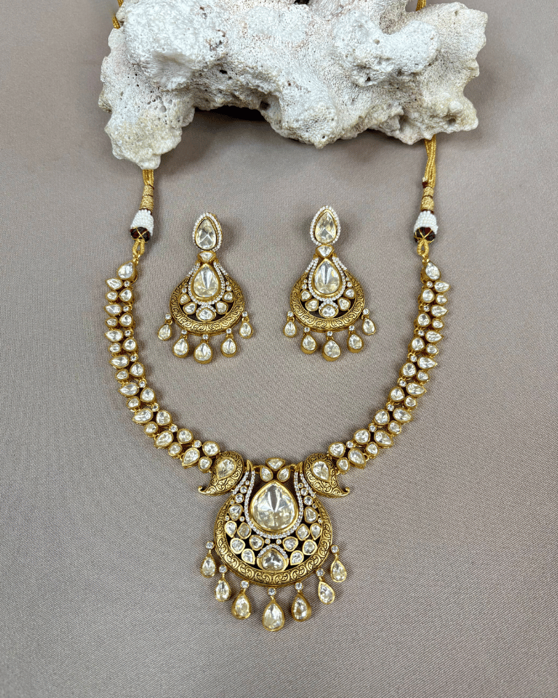 Rani Double Line Moisssanite Kundan Necklace | 18K Gold Plating