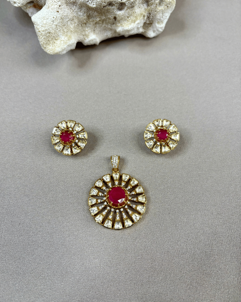 Ruby Moissanite Pendant | 18K Gold Plating