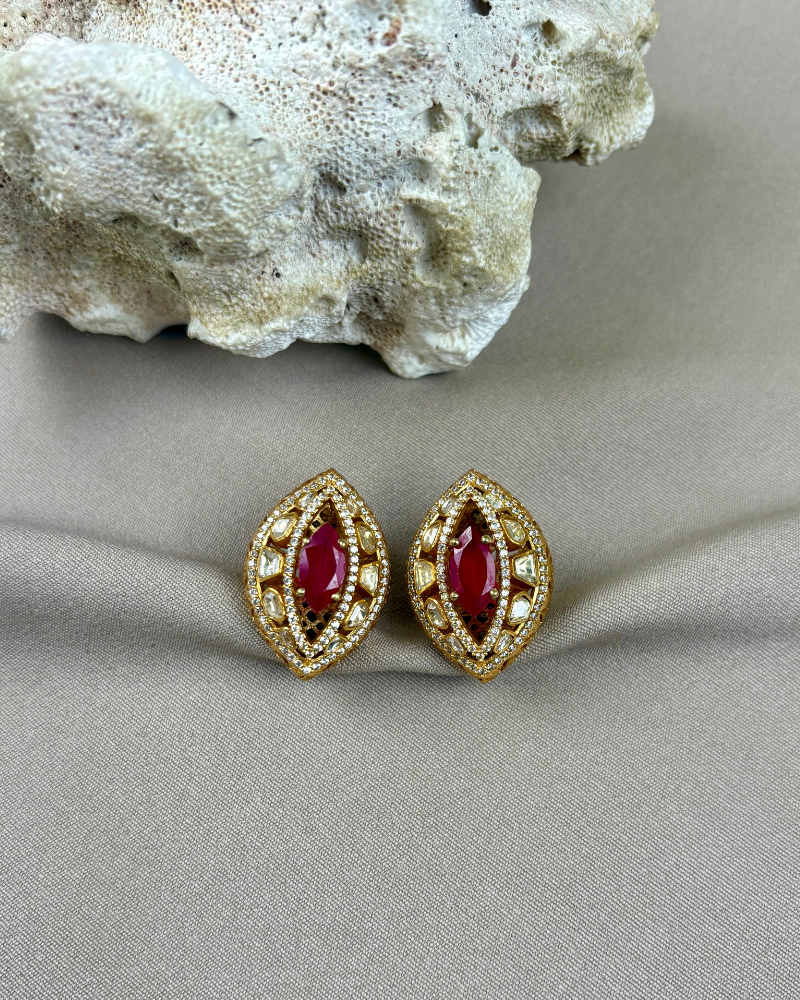 Moissanite Ruby Stud Earrings | Screw Back | 18K Gold Plating