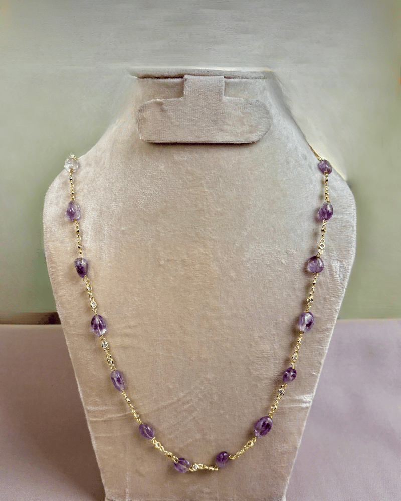 Natural Amethyst Stone Mala With Diamond Stones