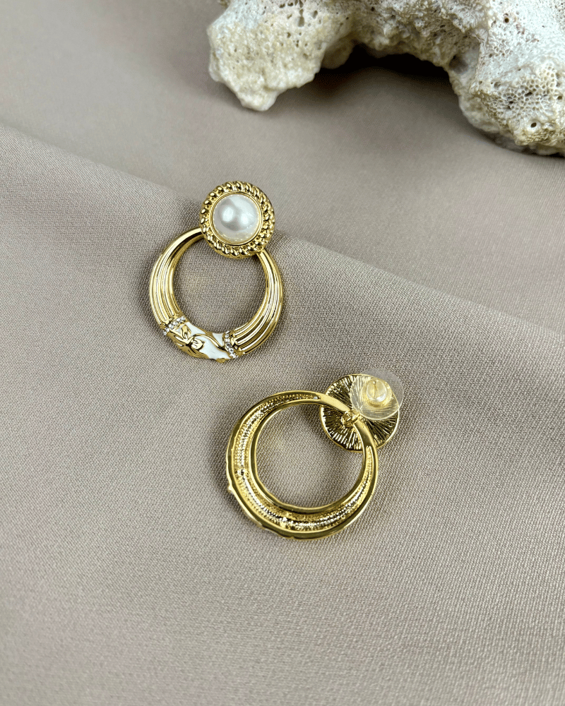 Golden Pearl Loop Earrings