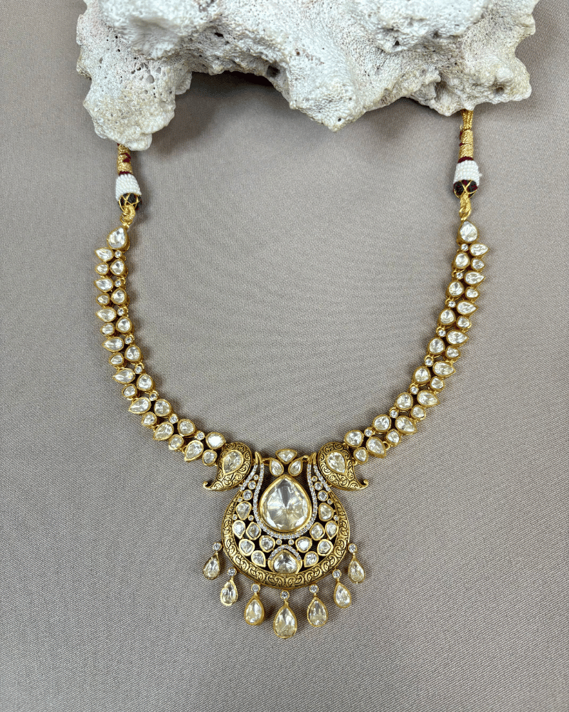 Rani Double Line Moisssanite Kundan Necklace | 18K Gold Plating