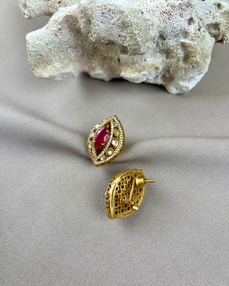 Moissanite Ruby Stud Earrings | Screw Back | 18K Gold Plating