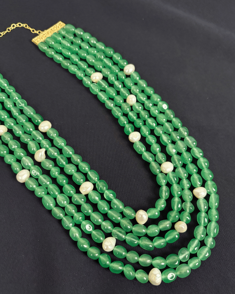 5 Lehri Strawberry Stones Mala With Pearls