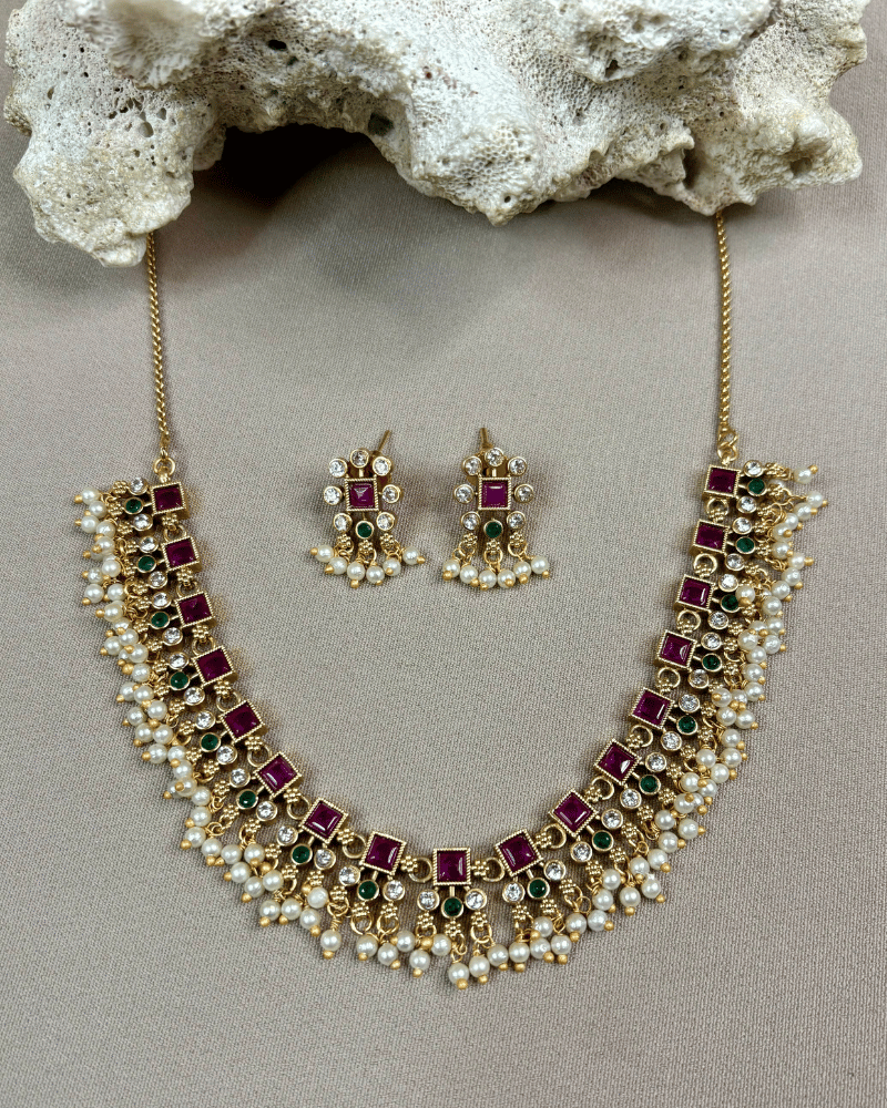 Reverse AD Necklace With Ruby & Emerald Stones