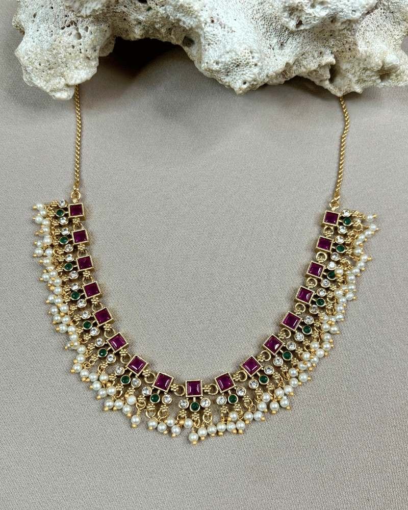 Reverse AD Necklace With Ruby & Emerald Stones