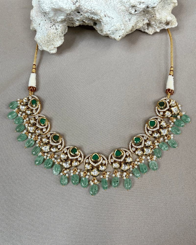 Emerlad Queen Kundan Necklace | Onyx Stone Drops | 18K Gold Plating