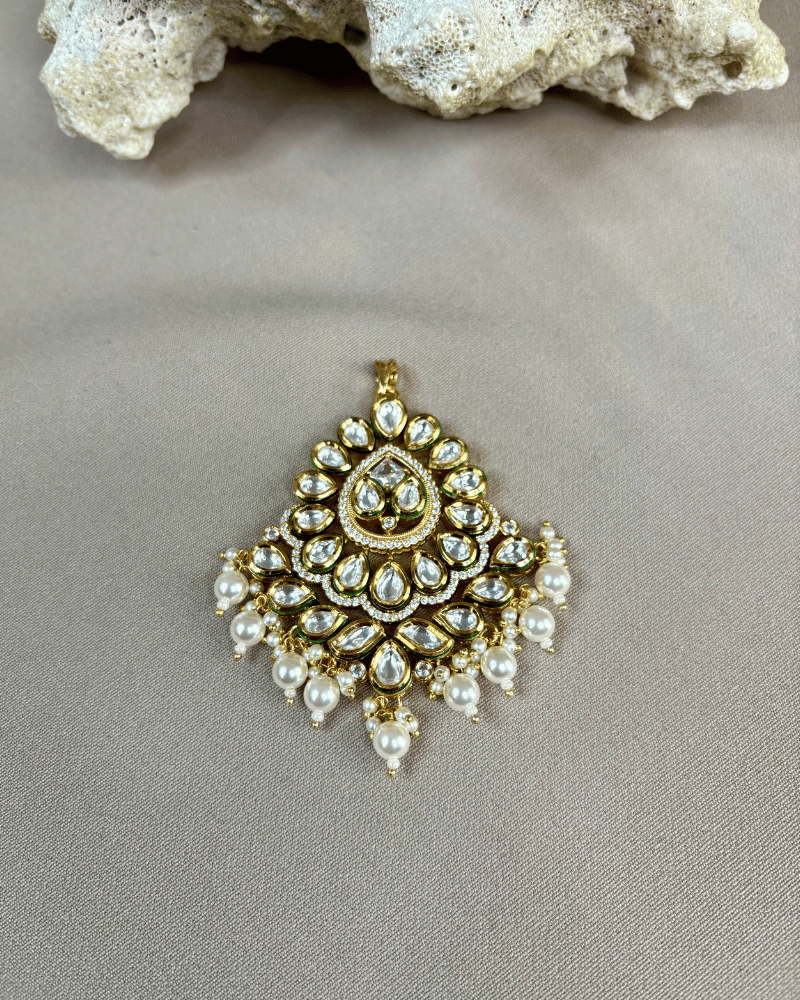 Kundan Pearl Drops Pendant Set | Moti Work | 18K Gold Plating