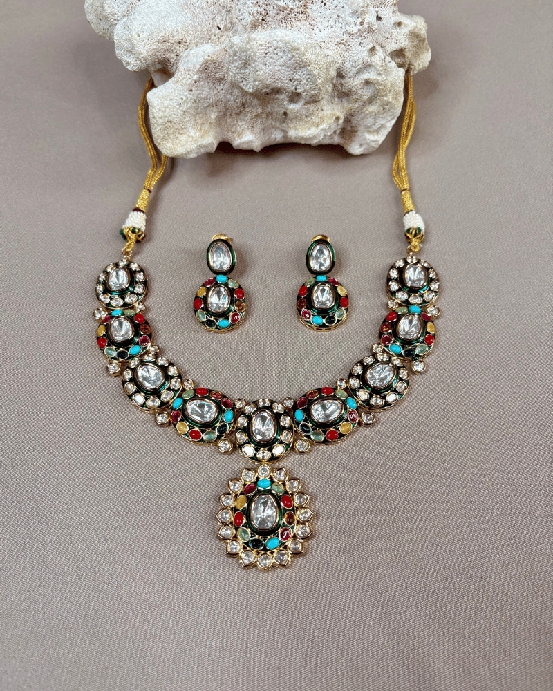 Navratna Haar | Enamel Work | 18K Gold Plating