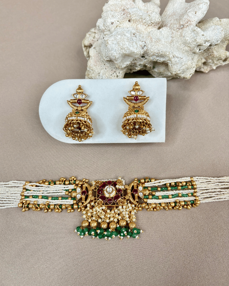 Mewar Ruby Rajwada Choker | 18K Gold Plating