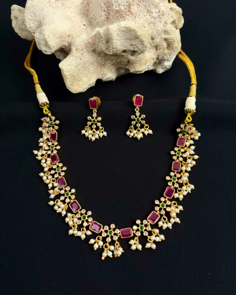 Reverse AD Rujani Ruby Pearl Necklace
