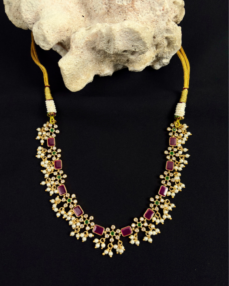 Reverse AD Rujani Ruby Pearl Necklace