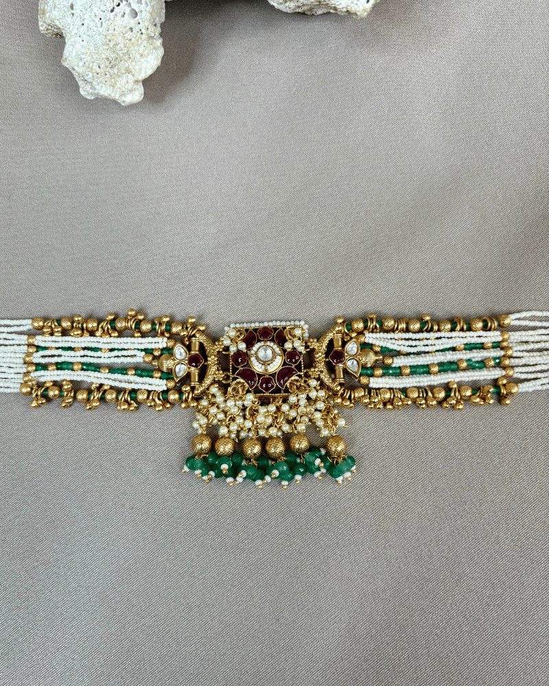 Mewar Ruby Rajwada Choker | 18K Gold Plating