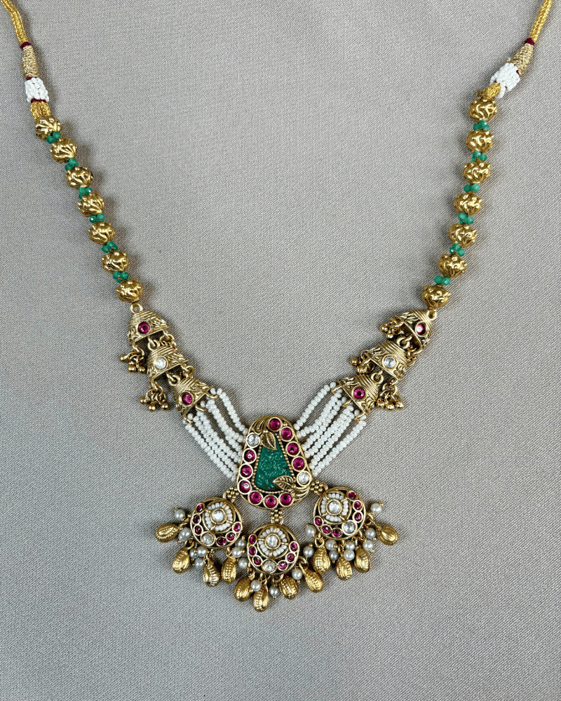 Harshini Necklace | Rajwada | Antique Gold