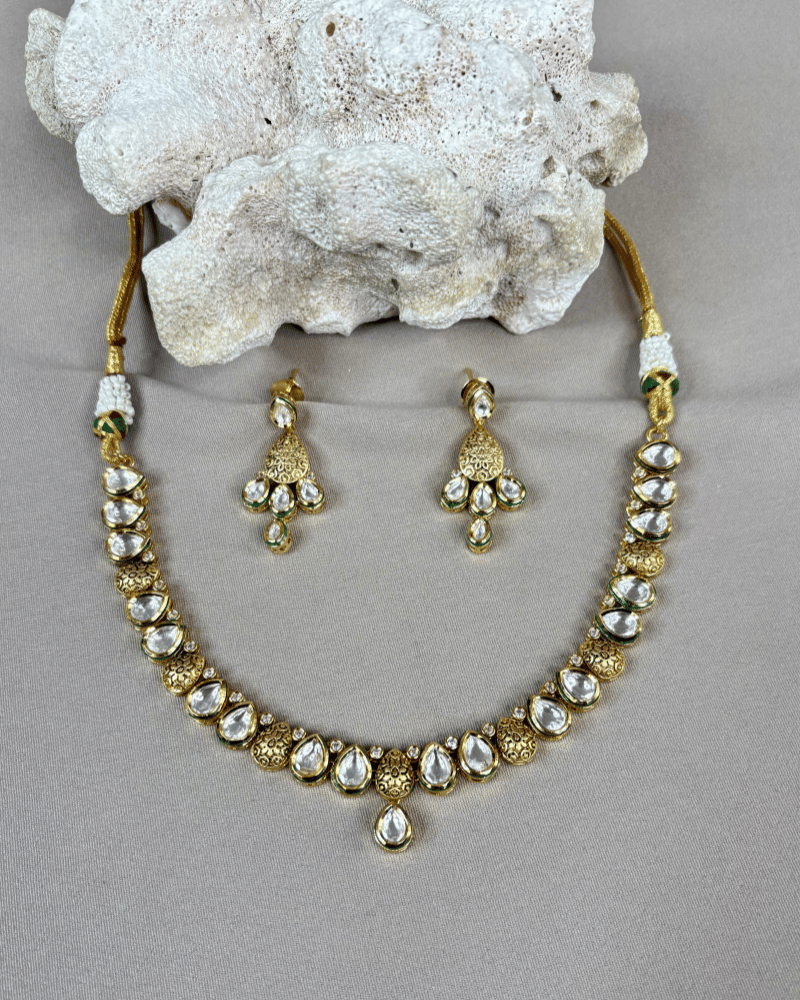 Kundan & Mint Work Single Line Necklace | 18K Gold Plating
