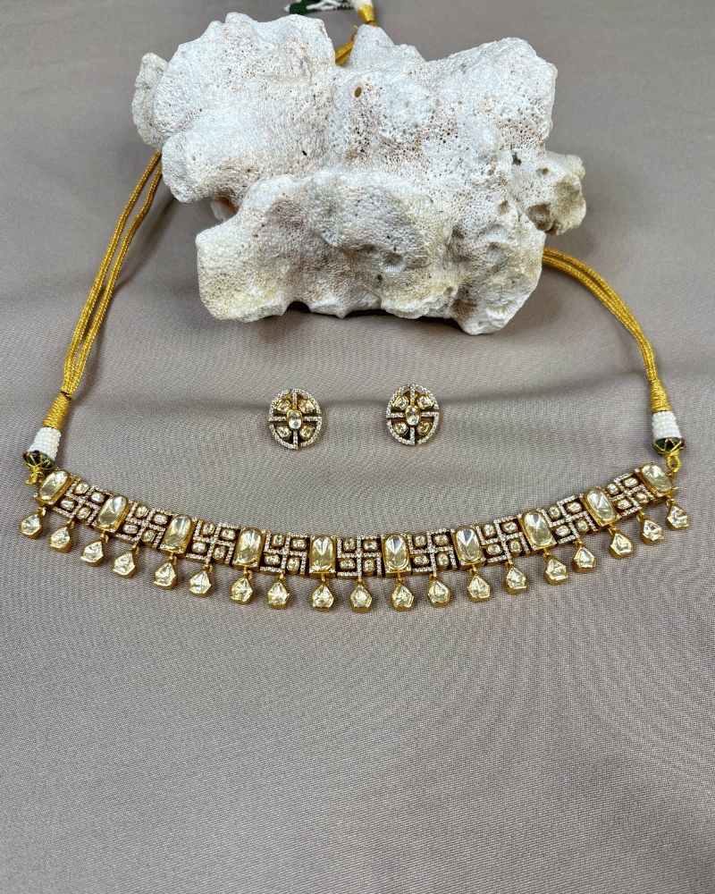Kanika Dewdrop Choker Set | Moissanite | 18K Gold Plating