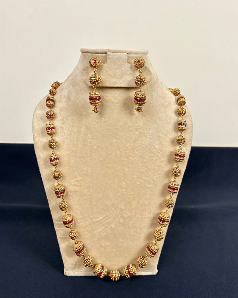 Heritage Rajwadi Matar Mala | Red Choki Stones