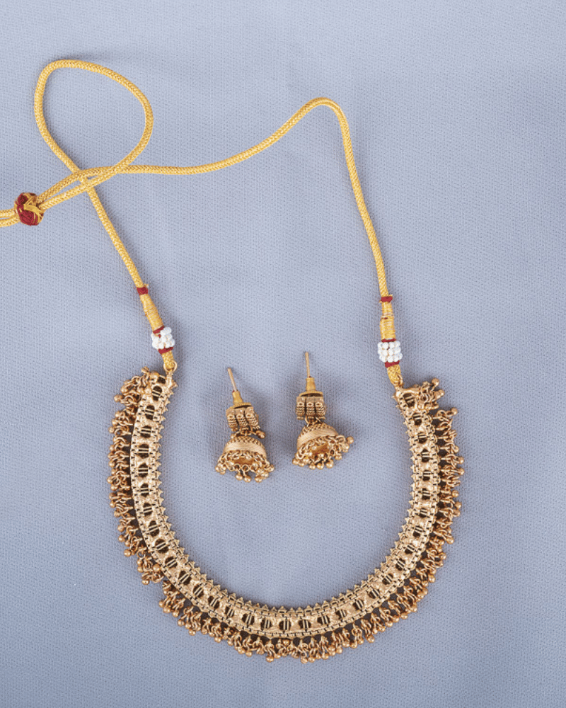 Golden Bead Drops Necklace