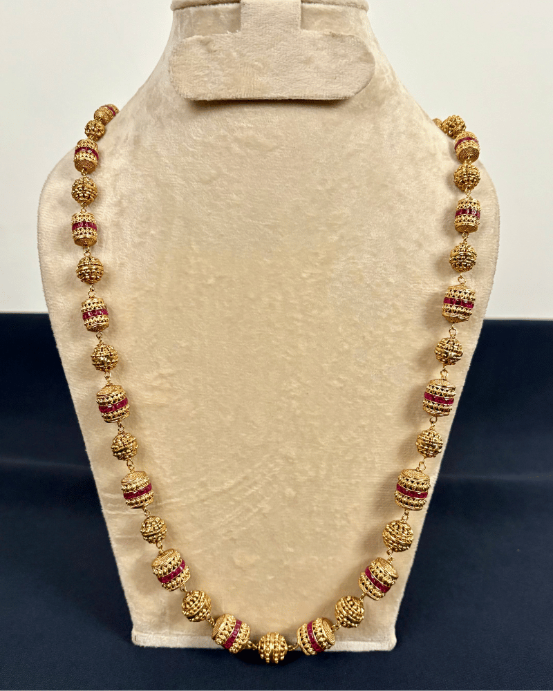Heritage Rajwadi Matar Mala | Red Choki Stones
