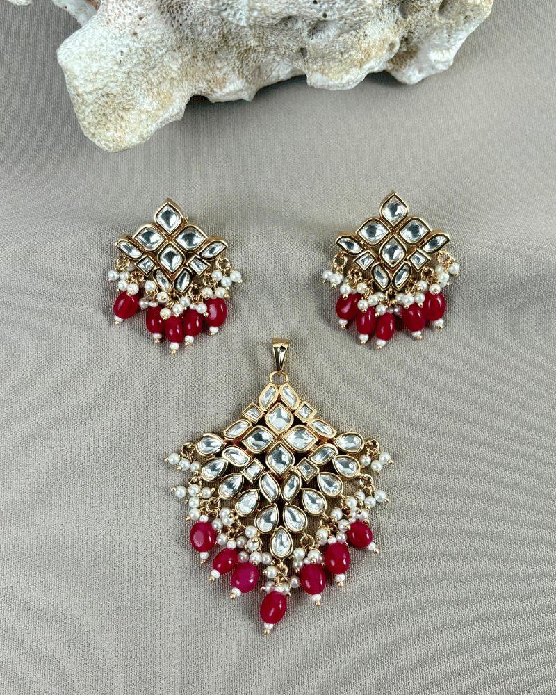 Starlight Polki Pendant With Ruby Drops