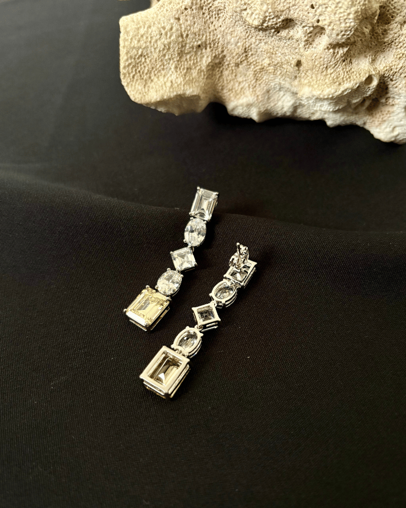 Citron Crystal Danglers | Rhodium Plating