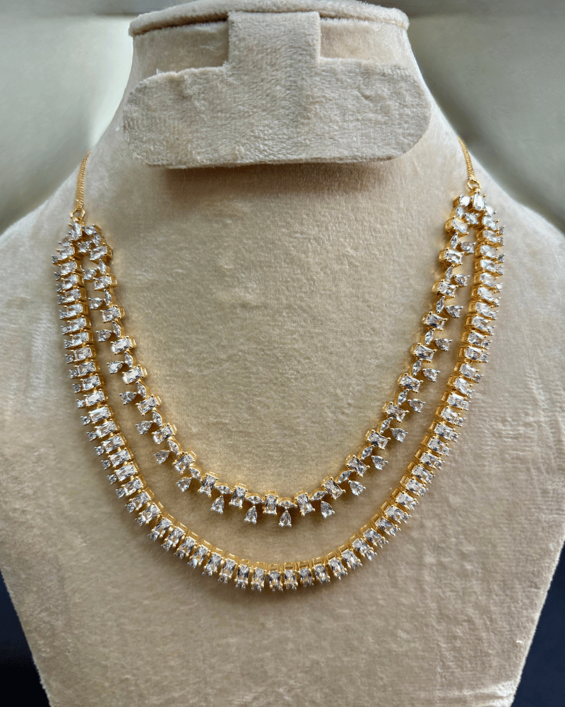 Dual Grace Diamond Necklace | 18K Gold Plating