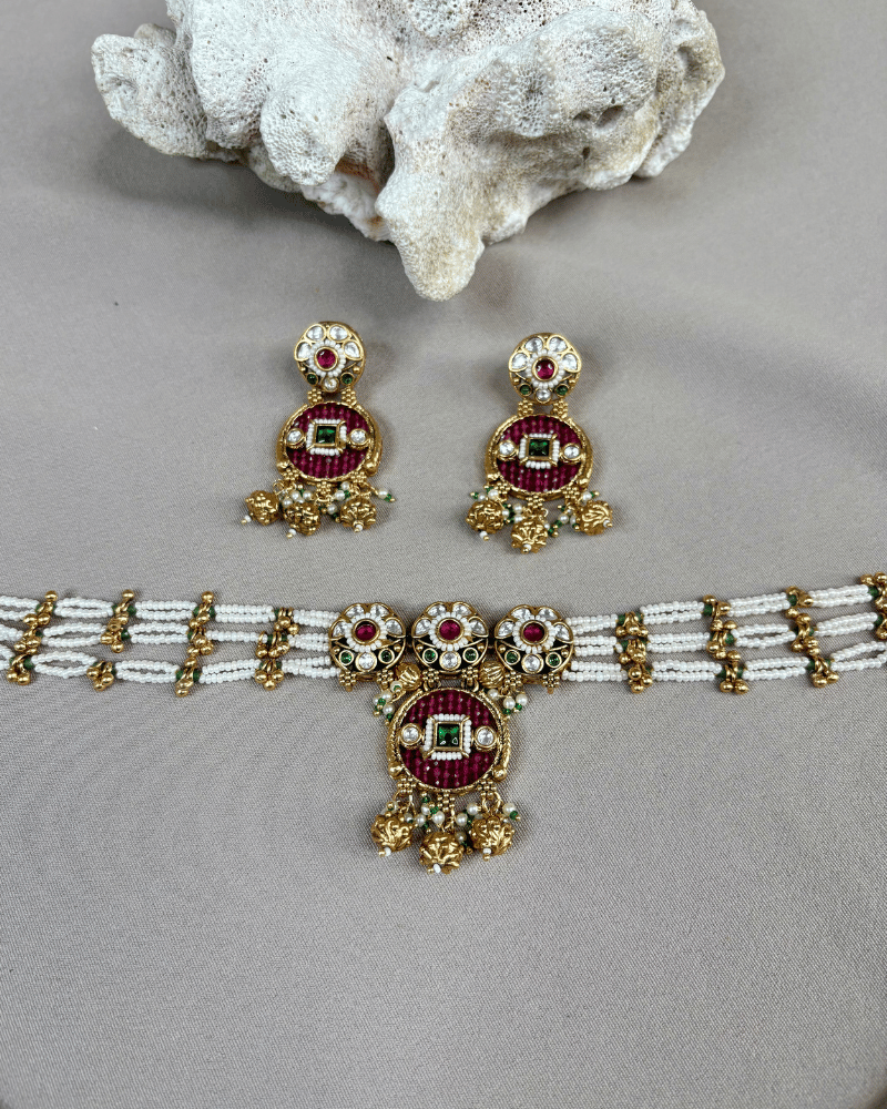 Varnika Antique Pearl Choker | 18K Gold Plating