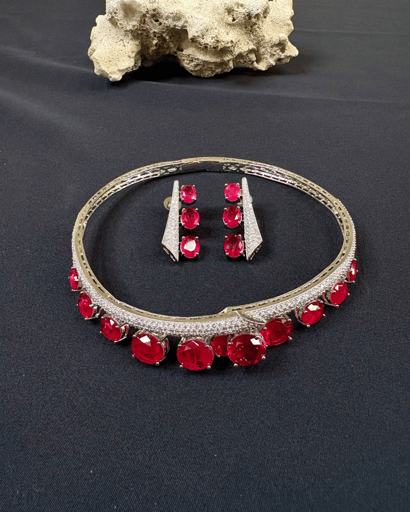 Ruby Diamond Hasli | 18K White Gold Plating