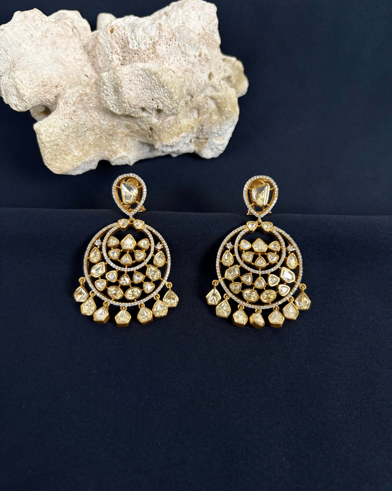 Sheesh Mahal Moissanite Chandbalis | Screw Back | 18K Gold Plating